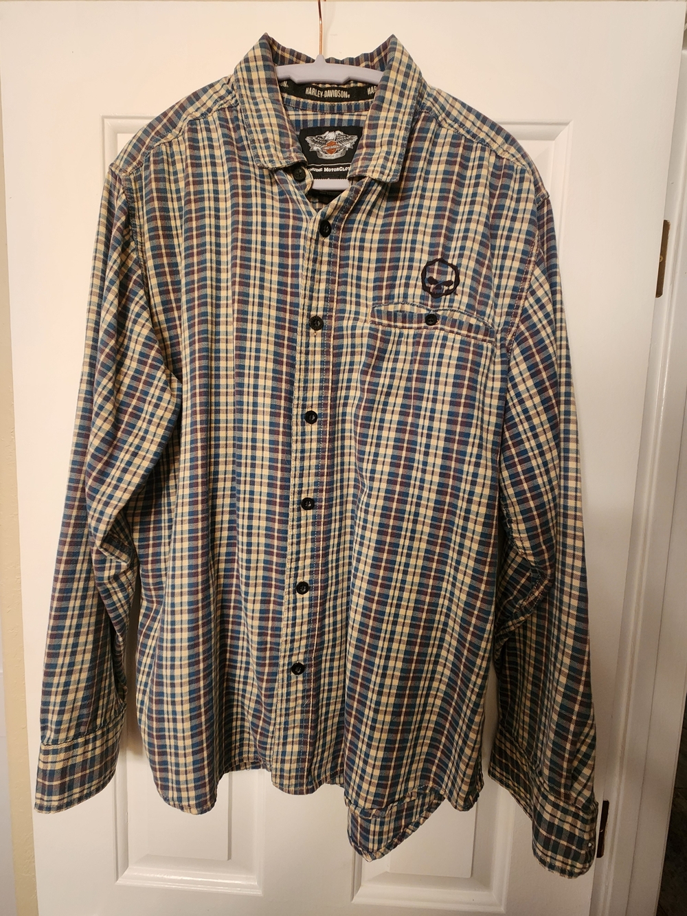 Harley-Davidson Men’s Blue Plaid Button-Up Flannel Large Classic!!